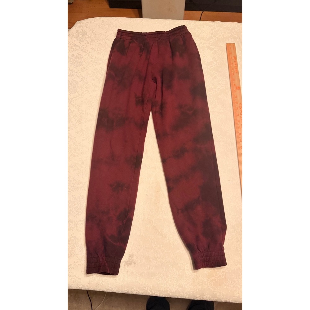 PINK Victoria's Secret XS Burgundy Black Tie Dye Fleece Jogger Sweatpants